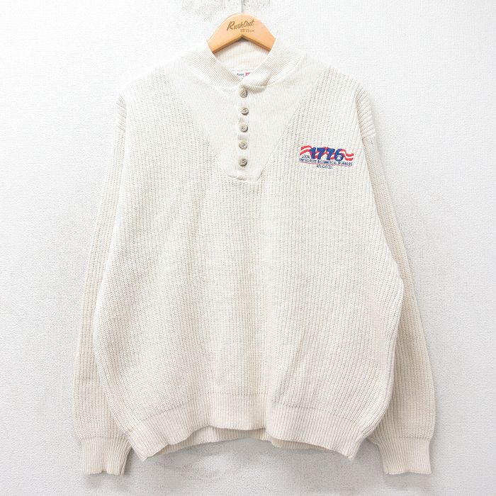 XL★古着 長袖 セーター メンズ 90年代 90s 1776 UNITED FOOD ヘンリーネック USA製 生成り 25sep03 中古 ニット トップス