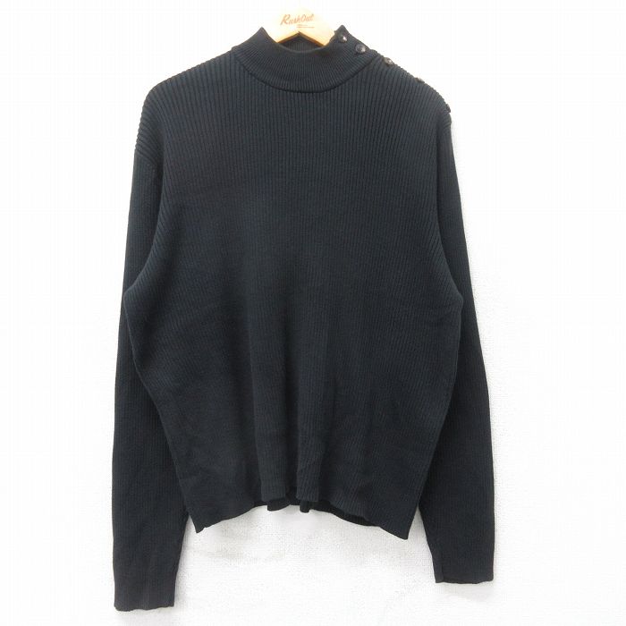 【20%OFF】XL★古着 ラルフローレン Ralph Lauren 長袖 ブランド セーター メンズ 90年代 90s 無地 コットン モックネック 黒 ブラック 【spe】 25sep03 中古 ニット トップス