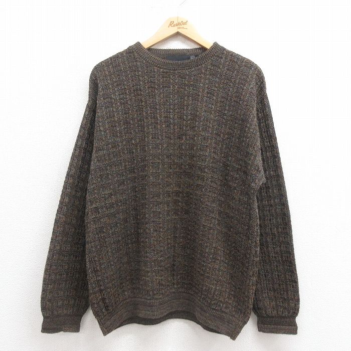 XL★古着 長袖 セーター メンズ 90年代 90s 手織り クルーネック USA製 茶他 ブラウン 25sep04 中古 ニット トップス