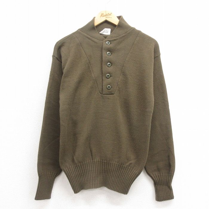 S★古着 長袖 セーター メンズ 90年代 90s ミリタリー 無地 アクリル ヘンリーネック USA製 茶系 ブラウン 25sep04 中古 ニット トップス