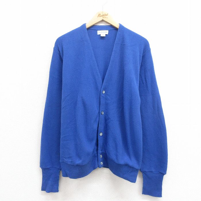 【20%OFF】M★古着 IZOD 長袖 ニット カーディガン メンズ 90年代 90s ワンポイントロゴ USA製 青 ブルー 25sep04 中古 トップス
