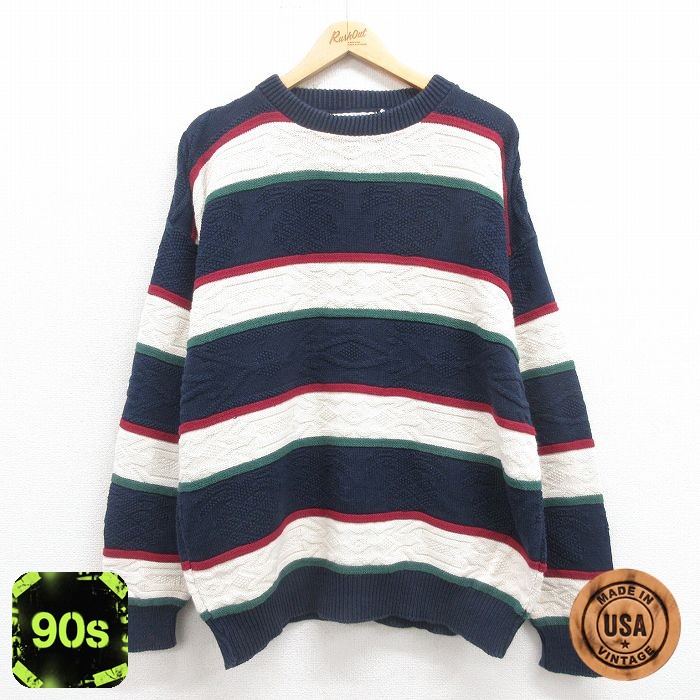 90s 長袖セーター ネイティブ柄 ネイビー XL | 古着