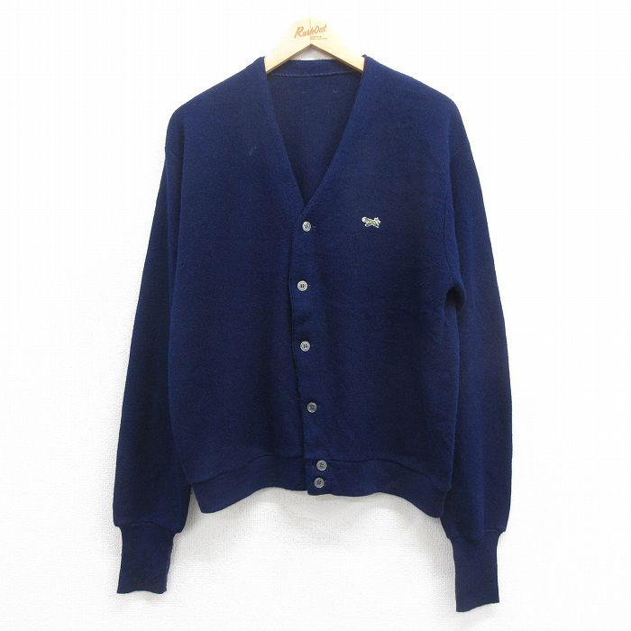 XL★古着 長袖 ニット カーディガン メンズ 80年代 80s アクリル 紺 ネイビー 25sep06 中古 トップス