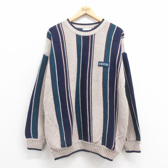 IZOD 90s 長袖セーター ワンポイントロゴ カーキ XL | 古着