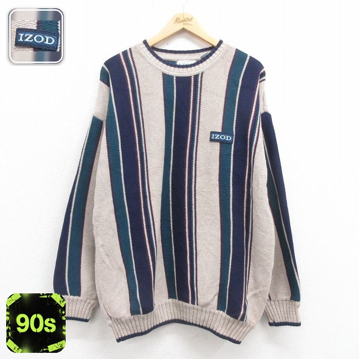 IZOD 90s 長袖セーター ワンポイントロゴ カーキ XL | 古着