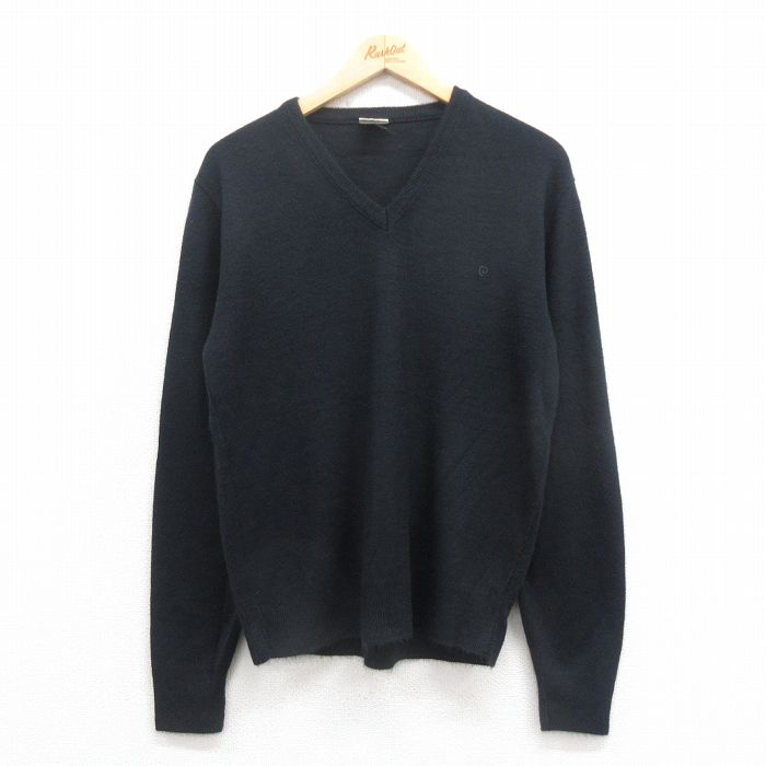M★古着 ピエールカルダン pierre cardin 長袖 ブランド セーター メンズ 80年代 80s ワンポイントロゴ アクリル 黒 ブラック 25sep06 中古 ニット トップス