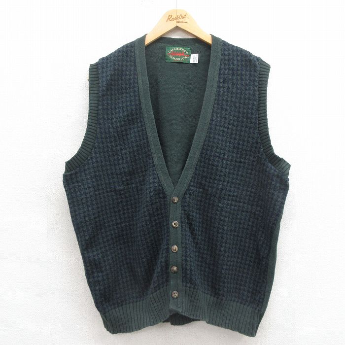 L★古着 ニット ベスト メンズ 90年代 90s コットン USA製 緑 グリーン 25sep06 中古 トップス