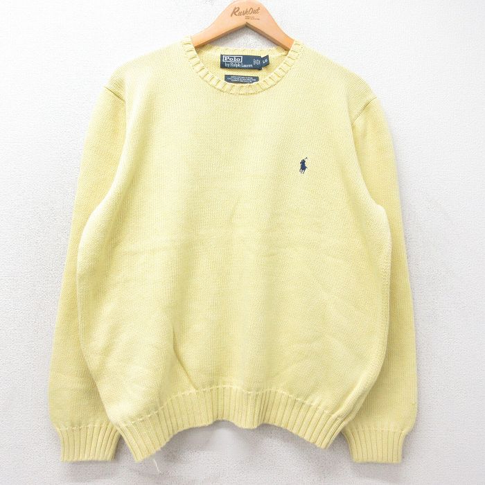 XL★古着 ラルフローレン Ralph Lauren 長袖 ブランド セーター メンズ 90年代 90s ワンポイントロゴ コットン クルーネック 黄 イエロー 【spe】 25sep09 中古 ニット トップス