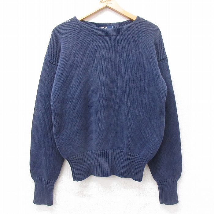 L★古着 ラルフローレン Ralph Lauren 長袖 ブランド セーター メンズ 90年代 90s ボートネック 紺 ネイビー 【spe】 25sep09 中古 ニット トップス