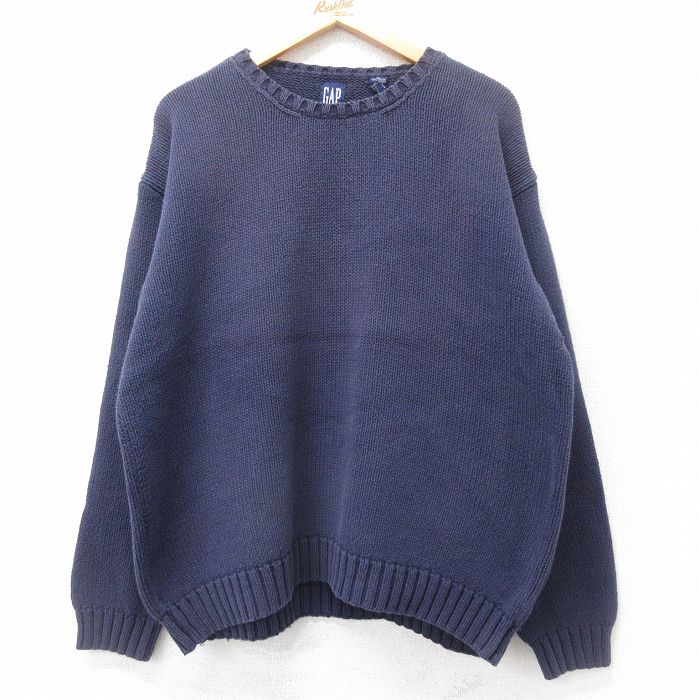 XL★古着 ギャップ 長袖 セーター メンズ 90年代 90s コットン クルーネック 紺 ネイビー 25sep11 中古 ニット トップス
