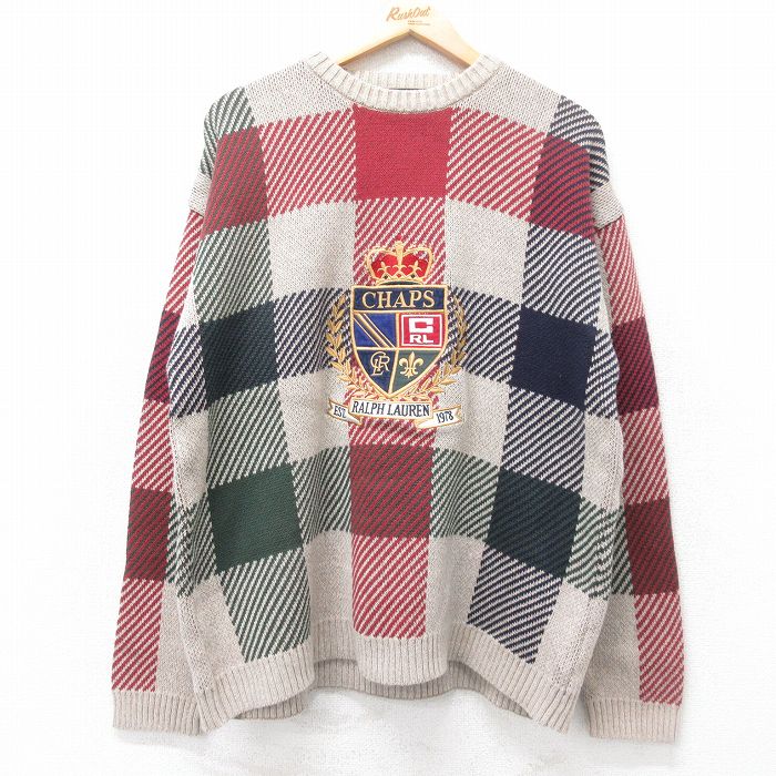 【50%OFF】ラルフローレン 90s 長袖セーター ビッグロゴ刺繍 ブラウン L | 古着