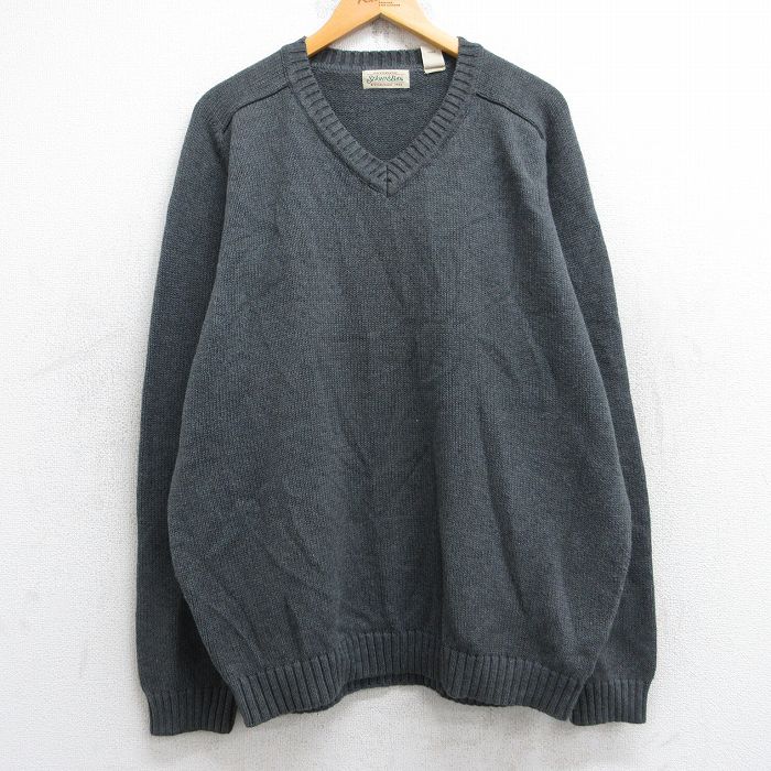 XL★古着 セントジョンズベイ 長袖 セーター メンズ 00年代 00s コットン Vネック 濃グレー 25sep12 中古 ニット トップス