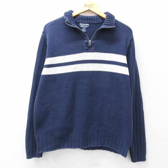 L★古着 ラルフローレン Ralph Lauren ポロジーンズ 長袖 ブランド ハーフジップ セーター メンズ コットン 紺他 ネイビー 【spe】 25sep13 中古 ニット トップス