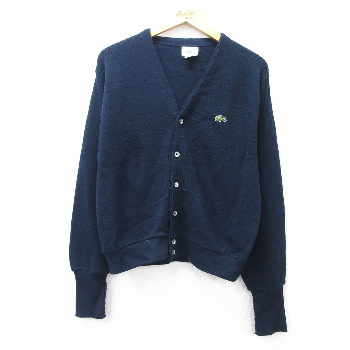 L★古着 ラコステ LACOSTE IZOD 長袖 ブランド ニット カーディガン メンズ 90年代 90s ワンポイントロゴ アクリル USA製 濃紺 ネイビー 25sep13 中古 トップス