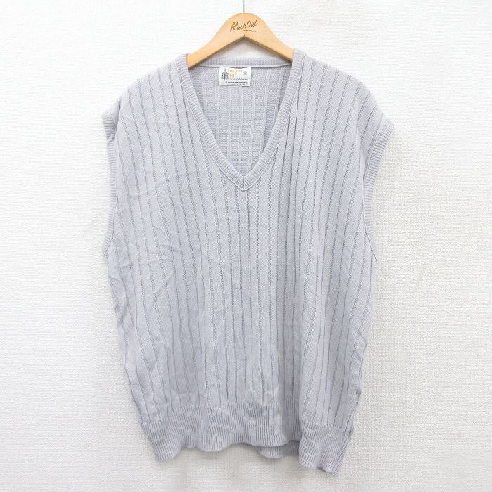 XL★古着 ロンドンフォグ ニット ベスト メンズ 90年代 90s Vネック USA製 グレー 25sep18 中古 トップス