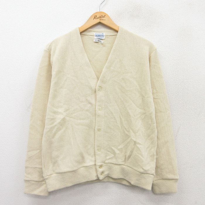 M★古着 BRENT 長袖 ニット カーディガン メンズ 70年代 70s アクリル 薄ベージュ カーキ 25sep18 中古 トップス