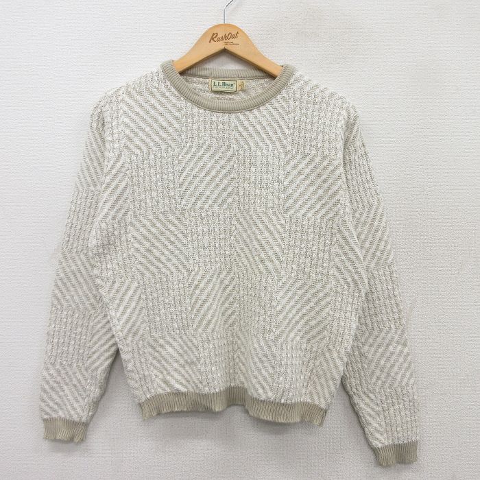 M★古着 エルエルビーン LLBEAN 長袖 セーター メンズ 80年代 80s コットン クルーネック USA製 白他 ホワイト 【spe】 25sep18 中古 ニット トップス