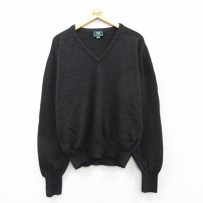 XL★古着 長袖 セーター メンズ 90年代 90s コットン Vネック USA製 黒 ブラック 25sep18 中古 ニット トップス