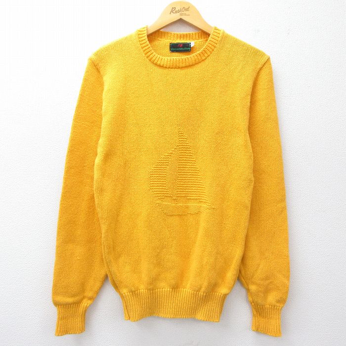 S★古着 アバクロンビー Abercrombie&fitch 長袖 セーター メンズ 80年代 80s ヨット クルーネック USA製 黄 イエロー 25sep20 中古 ニット トップス