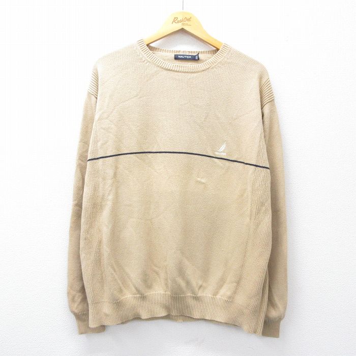 【50%OFF】ノーティカ 長袖セーター ワンポイントロゴ ベージュ XL | 古着