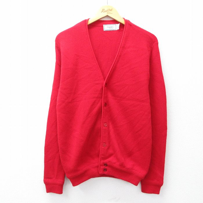 【20%OFF】M★古着 長袖 ニット カーディガン メンズ 90年代 90s アクリル USA製 赤 レッド 25sep27 中古 トップス