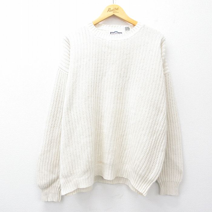 XL★古着 長袖 セーター メンズ 90年代 90s 大きいサイズ クルーネック 白 ホワイト 25sep27 中古 ニット トップス