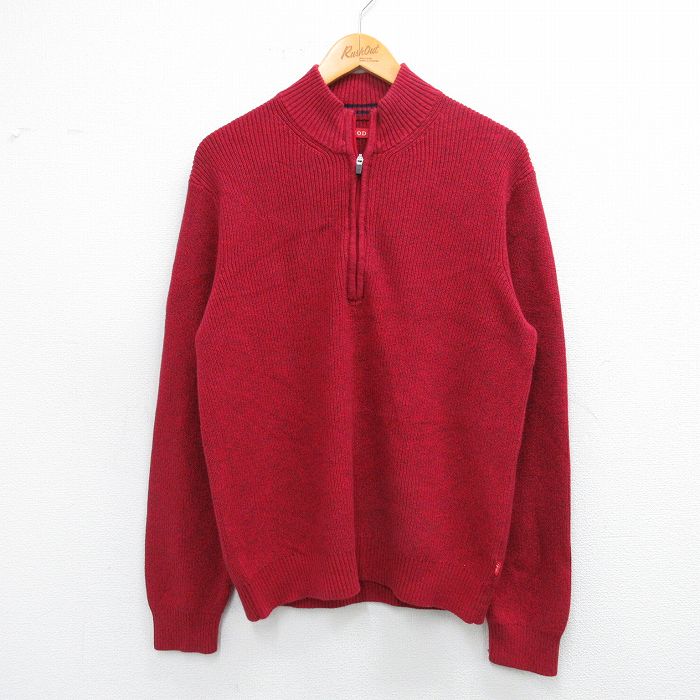 M★古着 IZOD 長袖 ハーフジップ セーター メンズ 無地 コットン 赤 レッド 霜降り 25sep27 中古 ニット トップス