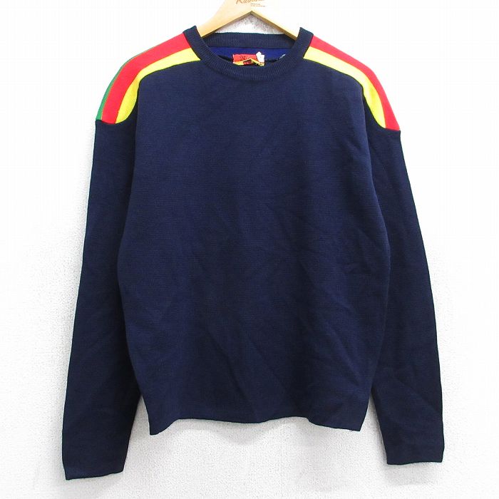 S★古着 長袖 セーター メンズ 80年代 80s アクリル クルーネック 紺他 ネイビー 25sep27 中古 ニット トップス
