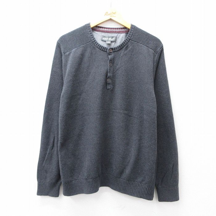 XL★古着 エディーバウアー 長袖 セーター メンズ コットン ヘンリーネック グレー 25sep29 中古 ニット トップス