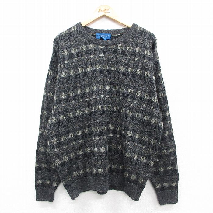 XL★古着 タウンクラフト 長袖 セーター メンズ 大きいサイズ クルーネック グレー他 25sep29 中古 ニット トップス