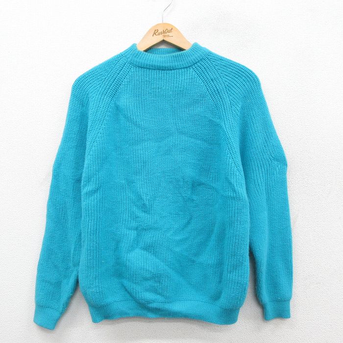 S★古着 長袖 セーター メンズ 80年代 80s ラグラン クルーネック 水色 25sep29 中古 ニット トップス