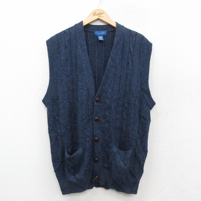 L★古着 タウンクラフト ケーブル ニット ベスト メンズ アクリル 紺 ネイビー 25sep29 中古 トップス