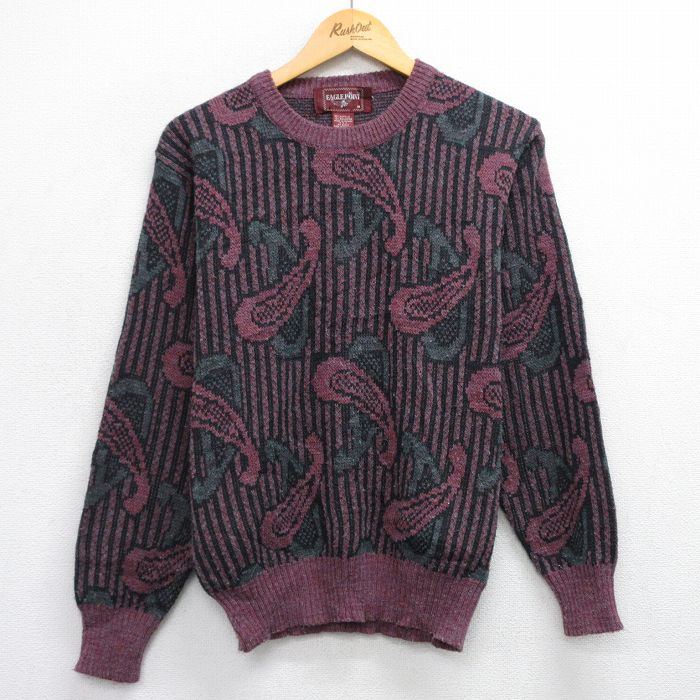 【50%OFF】90s 長袖セーター ペイズリー柄 バーガンディ M | 古着