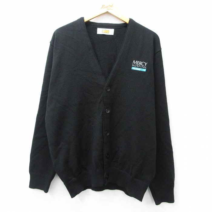 L★古着 長袖 ニット カーディガン メンズ 80年代 80s MERCY アクリル 黒 ブラック 25sep29 中古 トップス