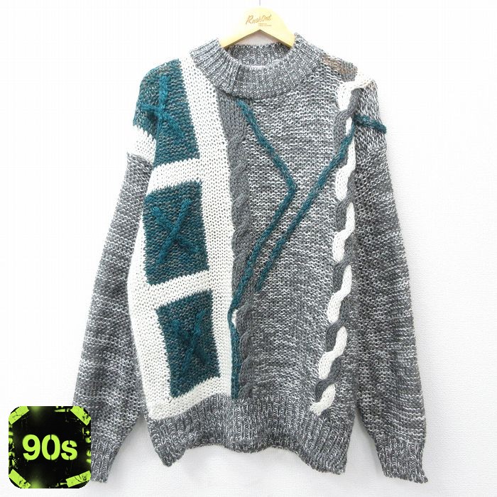 シアーズ 90s 長袖セーター ハンドニット グレー XL | 古着