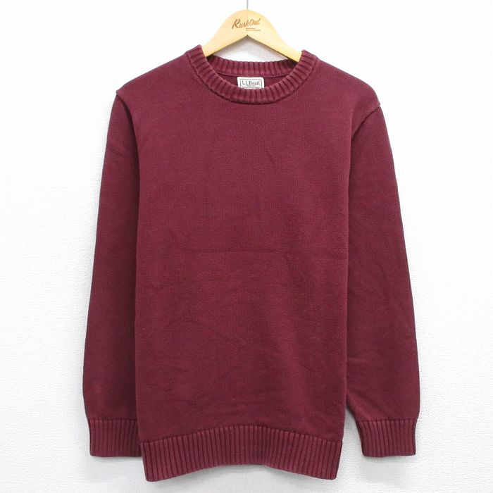 L★古着 エルエルビーン LLBEAN 長袖 セーター メンズ 00年代 00s コットン クルーネック エンジ 25sep30 中古 ニット トップス