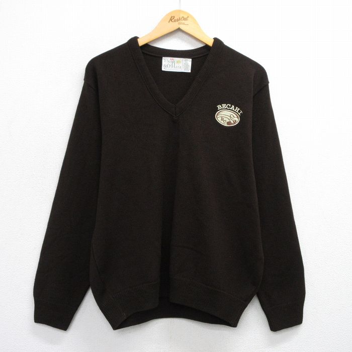 L★古着 長袖 セーター メンズ 80年代 80s BECAHI アクリル Vネック 濃茶系 ブラウン 25sep30 中古 ニット トップス