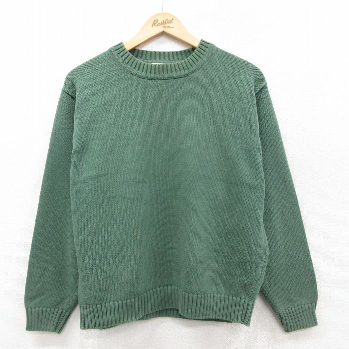 L★古着 エルエルビーン LLBEAN 長袖 セーター メンズ 00年代 00s 無地 コットン クルーネック 緑 グリーン 25sep30 中古 ニット トップス