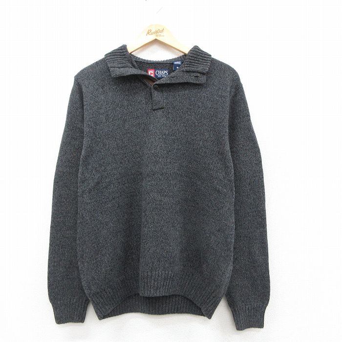 L★古着 チャップス 長袖 セーター メンズ ワンポイントロゴ コットン 濃グレー 25sep30 中古 ニット トップス