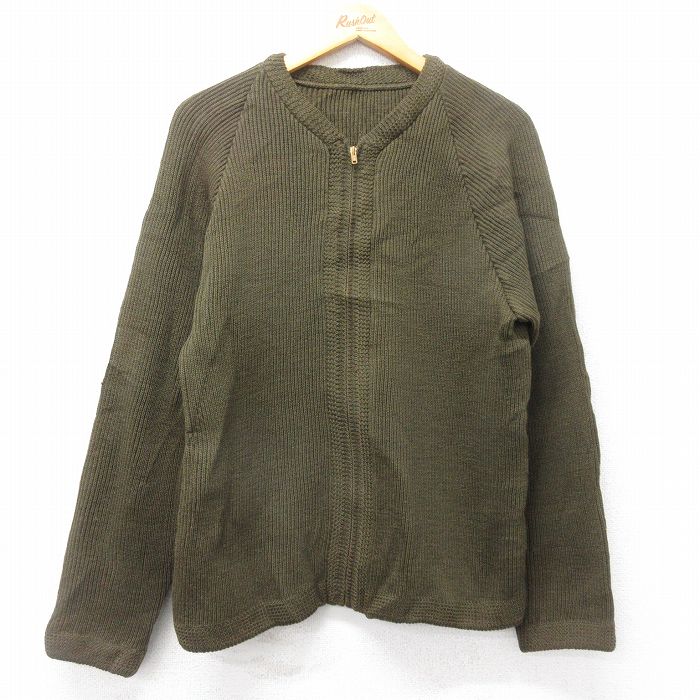 M★古着 長袖 ビンテージ フルジップ ニット カーディガン メンズ ウール タロン 濃緑 グリーン 25sep30 中古 トップス
