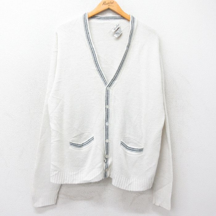 L★古着 長袖 ニット カーディガン メンズ 80年代 80s 白他 ホワイト 25sep30 中古 トップス