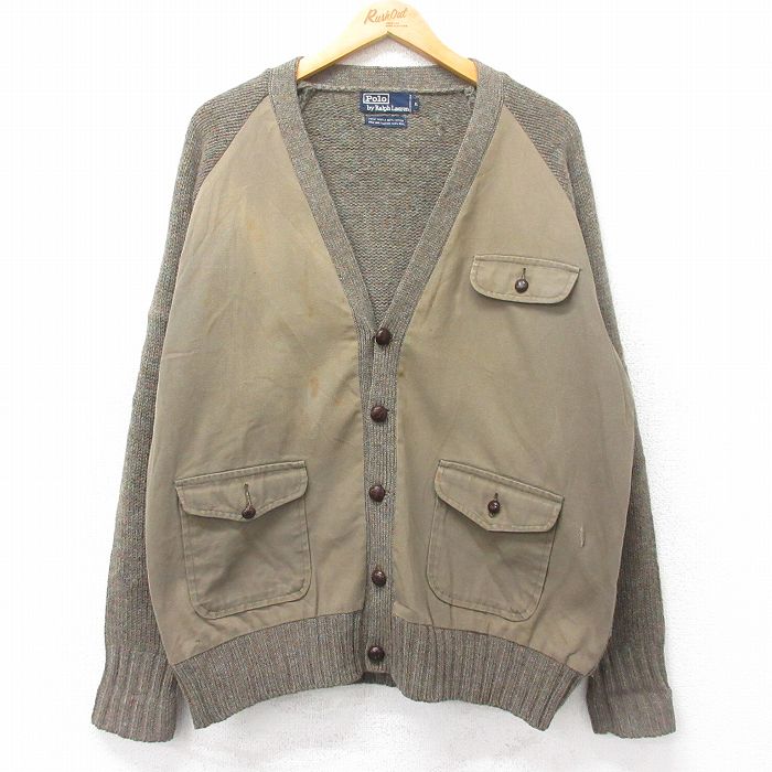 【20%OFF】XL★古着 ラルフローレン Ralph Lauren 長袖 ブランド ニット カーディガン メンズ 90年代 90s ウール 緑系 グリーン 【spe】 25sep30 中古 トップス
