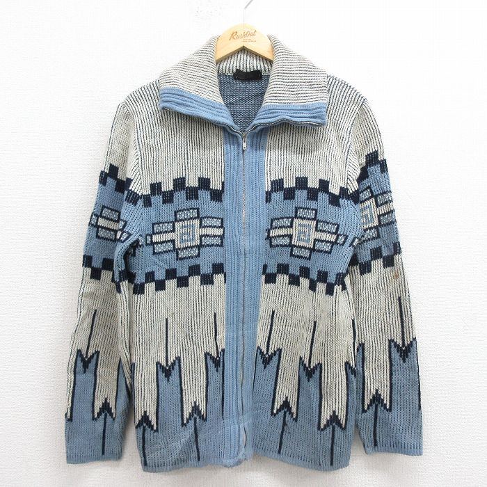 S★古着 長袖 ビンテージ ニット カーディガン メンズ 70年代 70s アクリル USA製 薄紺 ネイビー 25sep30 中古 トップス