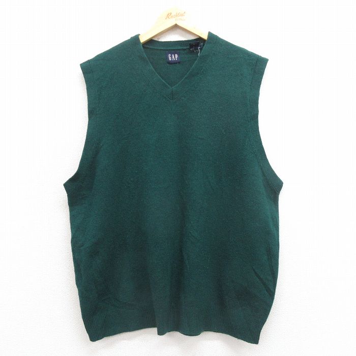 XL★古着 ギャップ GAP ニット ベスト メンズ 00年代 00s ラムウール Vネック 緑 グリーン 25sep30 中古 トップス