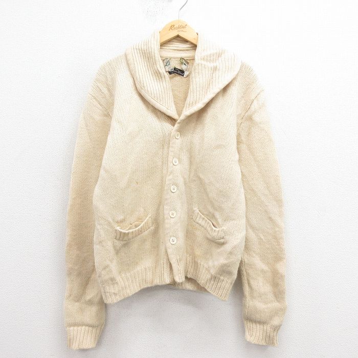 M★古着 エルエルビーン LLBEAN 長袖 ビンテージ ニット カーディガン メンズ 70年代 70s ウール ショールカラー 生成り 25sep30 中古 トップス