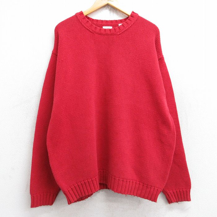 XL★古着 ギャップ GAP 長袖 セーター メンズ 00年代 00s 無地 大きいサイズ コットン クルーネック 赤 レッド 25sep30 中古 ニット トップス