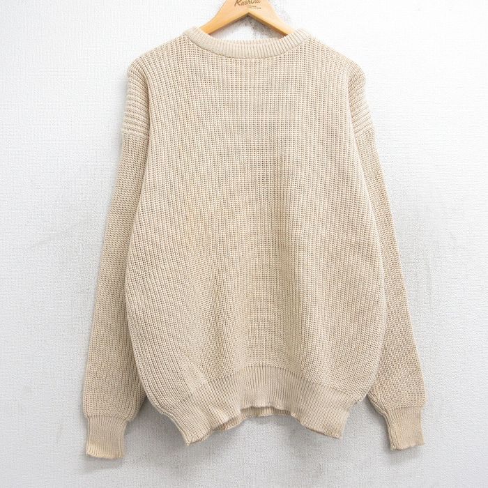 L★古着 シアーズ 長袖 セーター メンズ 90年代 90s 無地 コットン クルーネック ベージュ カーキ 25sep30 中古 ニット トップス