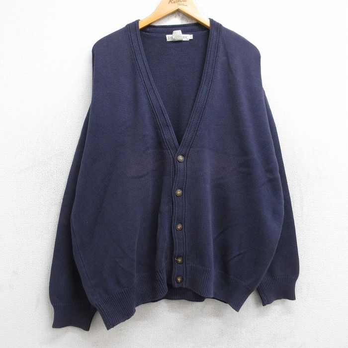 XL★古着 バナナリパブリック BANANA REPUBLIC 長袖 ブランド ニット カーディガン メンズ 90年代 90s 無地 大きいサイズ コットン 紺 ネイビー 25sep30 中古 トップス
