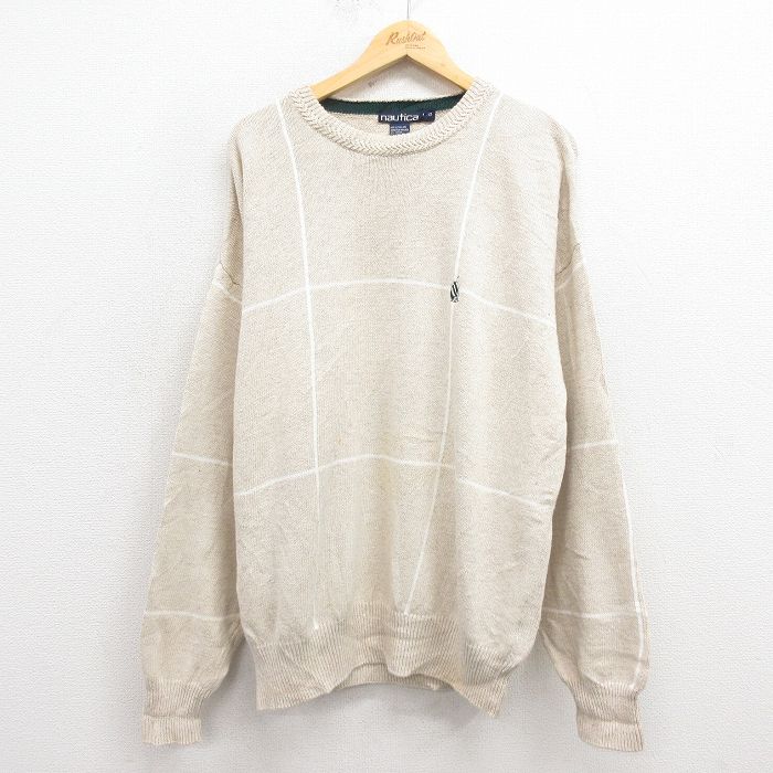 ノーティカ 90s 長袖セーター ワンポイントロゴ 生成り ベージュ XL | 古着