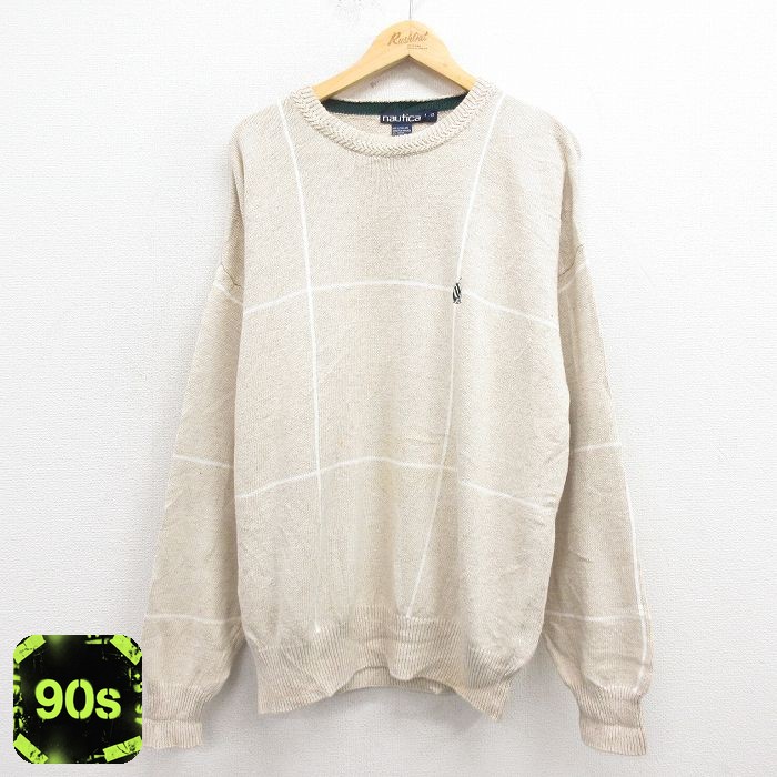 ノーティカ 90s 長袖セーター ワンポイントロゴ 生成り ベージュ XL | 古着